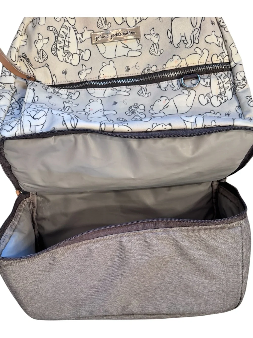 Petunia Pickle Bottom Disney gray Winnie The Pooh Zip back pack Diaper Bag